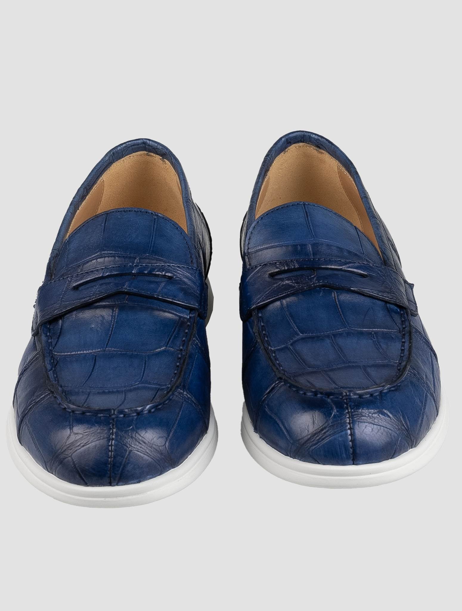 Kiton Blue Leather Crocodile Loafers