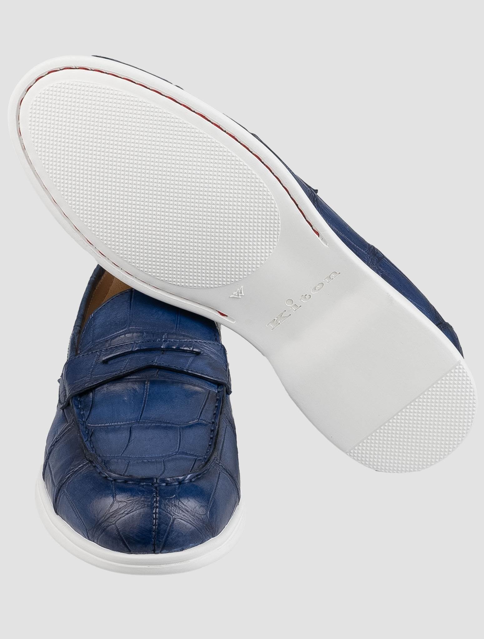Kiton Blue Leather Crocodile Loafers