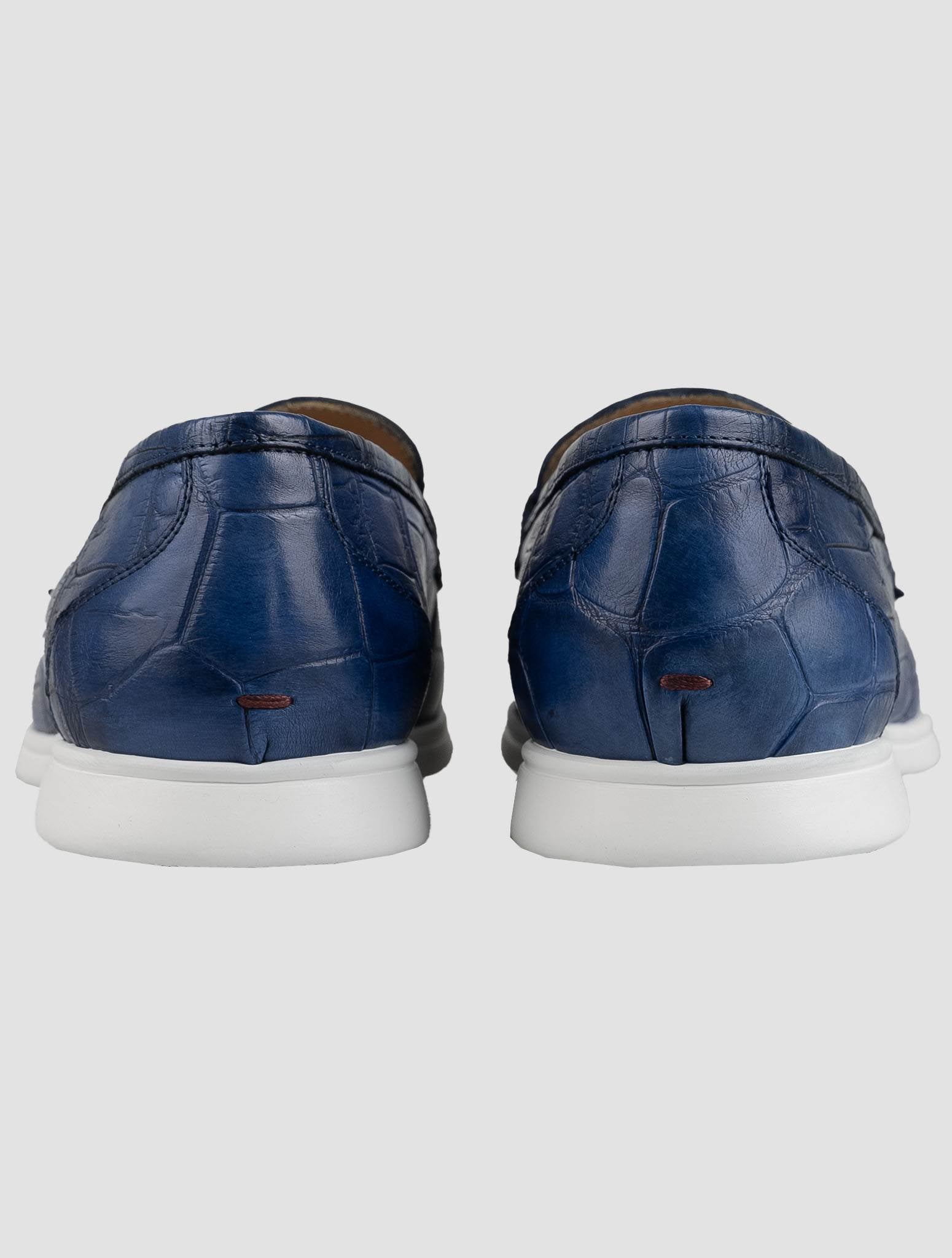 Kiton Blue Leather Crocodile Loafers