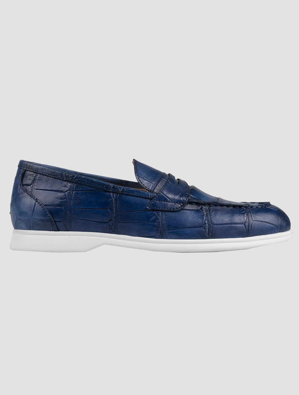 Kiton Blue Leather Crocodile Loafers