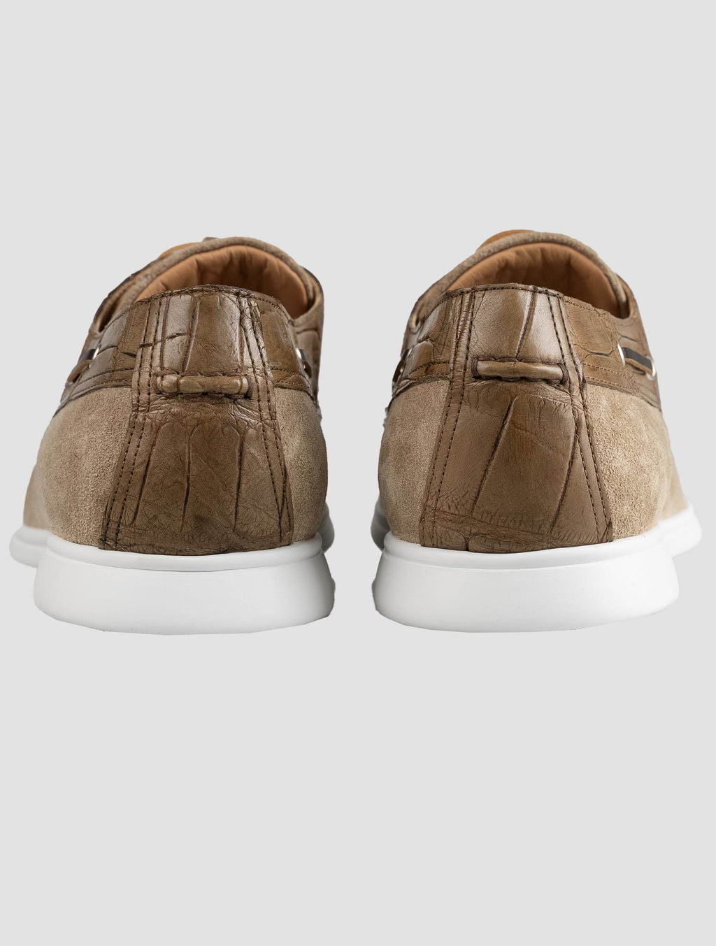 Kiton Beige Leather Crocodile Leather Suede Loafers
