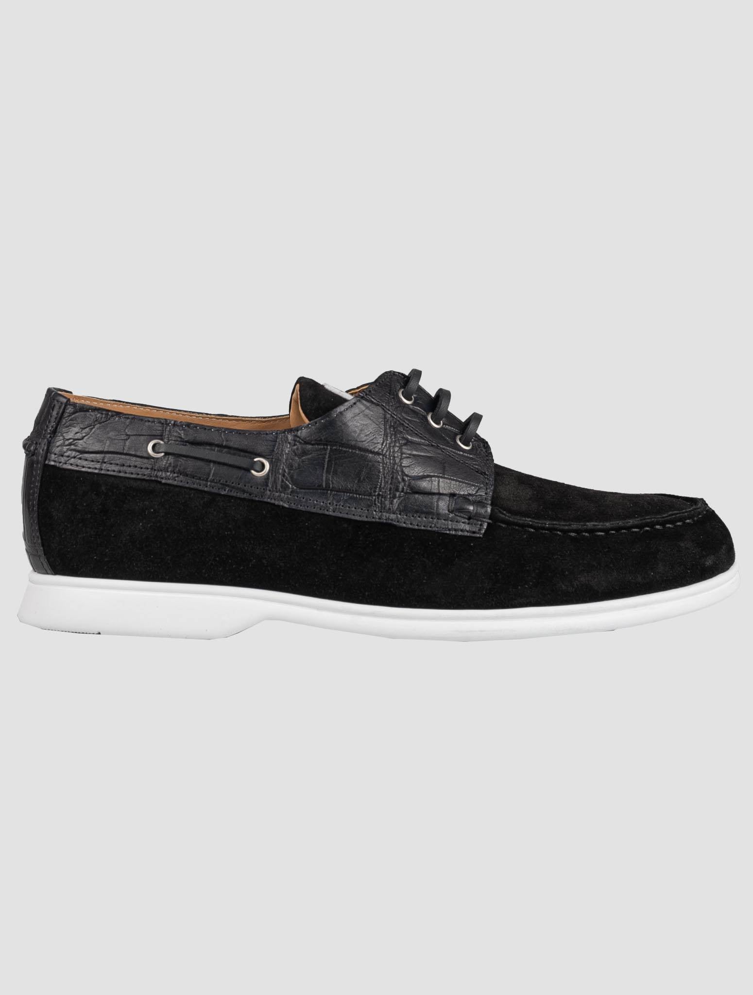 Kiton Black Crocodile Suede Loafers KSY10