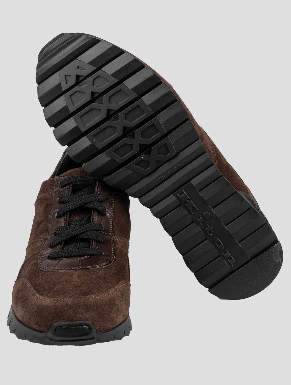 Kiton Brown Leather Crocodile Leather Suede Sneakers