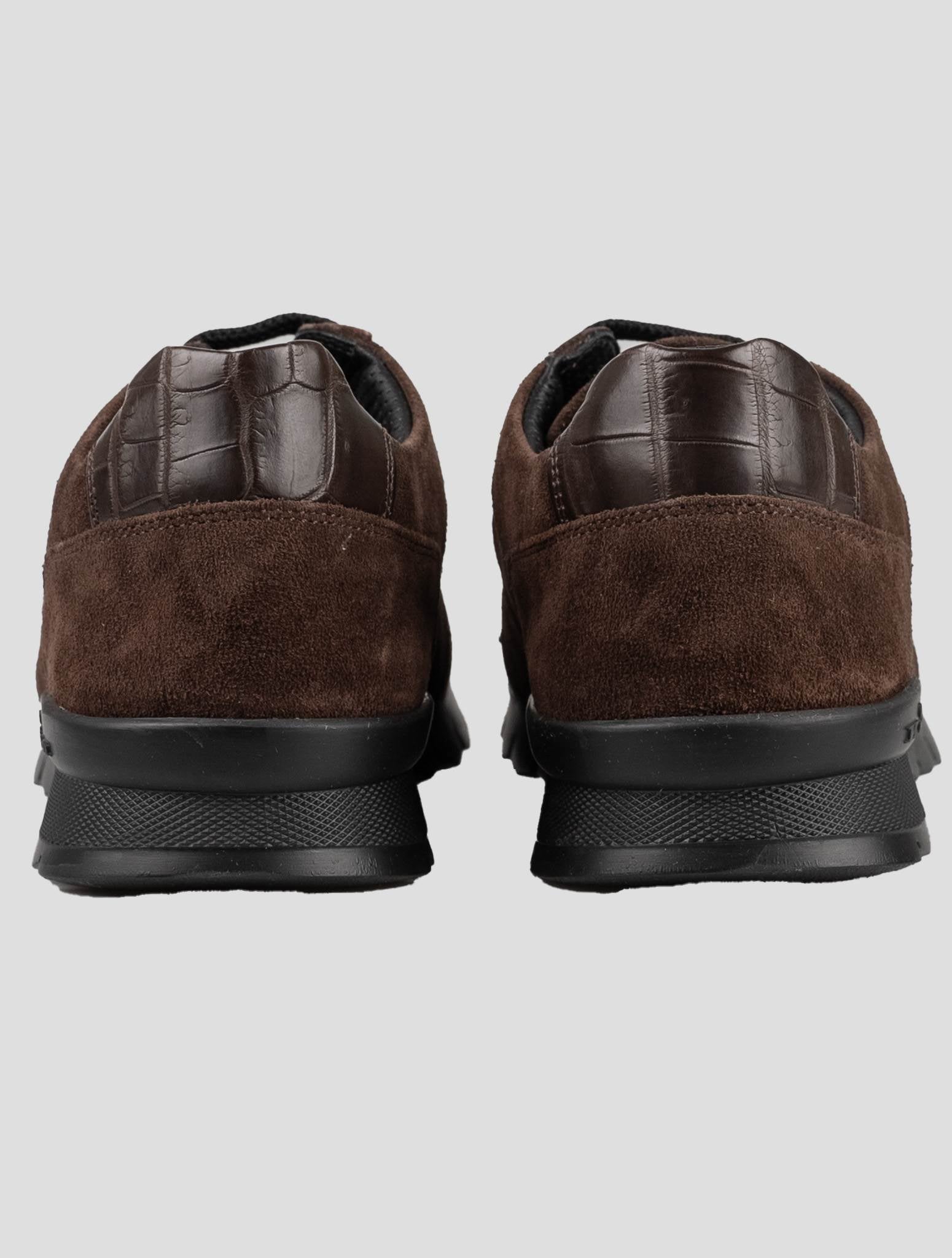 Kiton Brown Leather Crocodile Leather Suede Sneakers