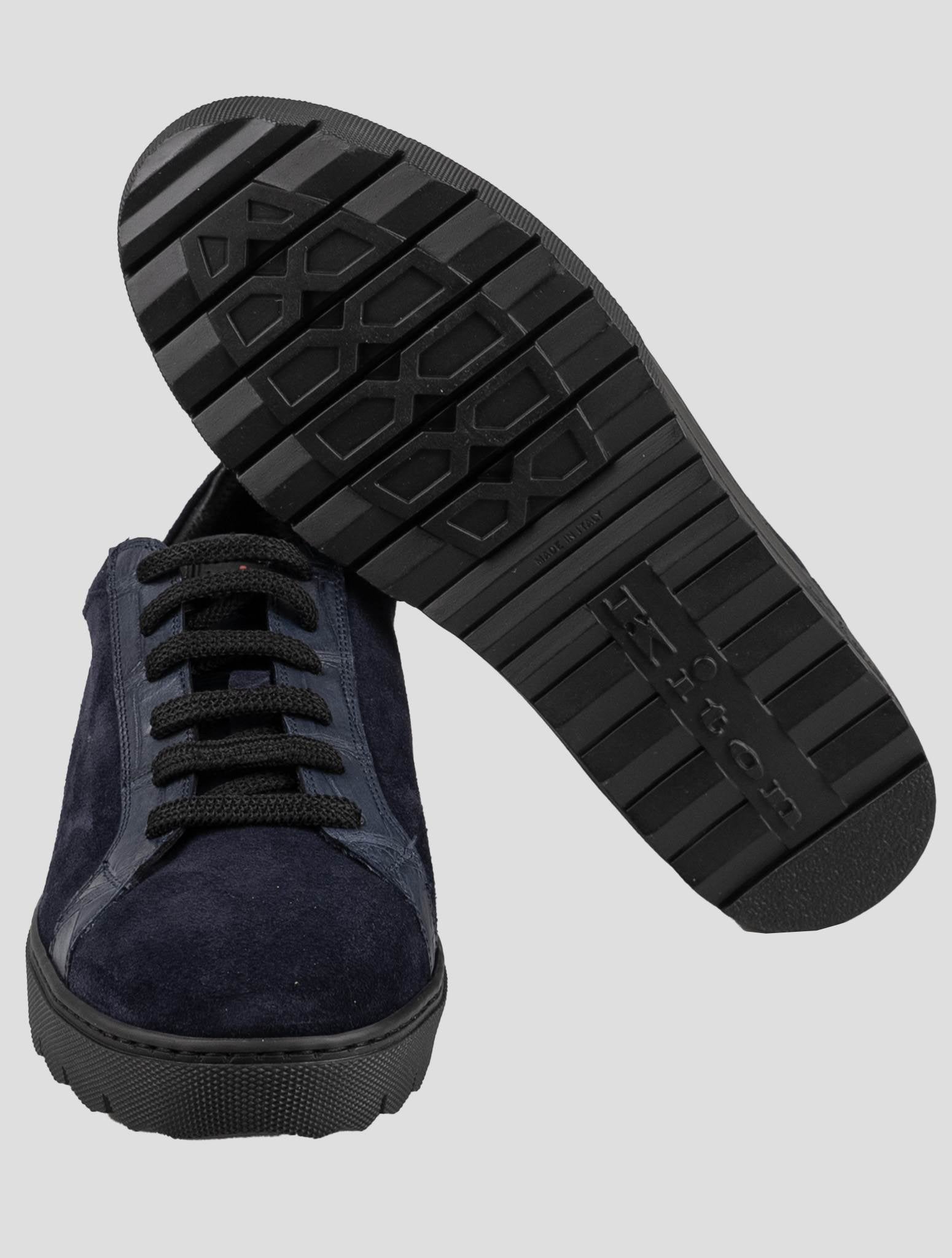 Kiton Blue Leather Crocodile Leather Suede Sneakers
