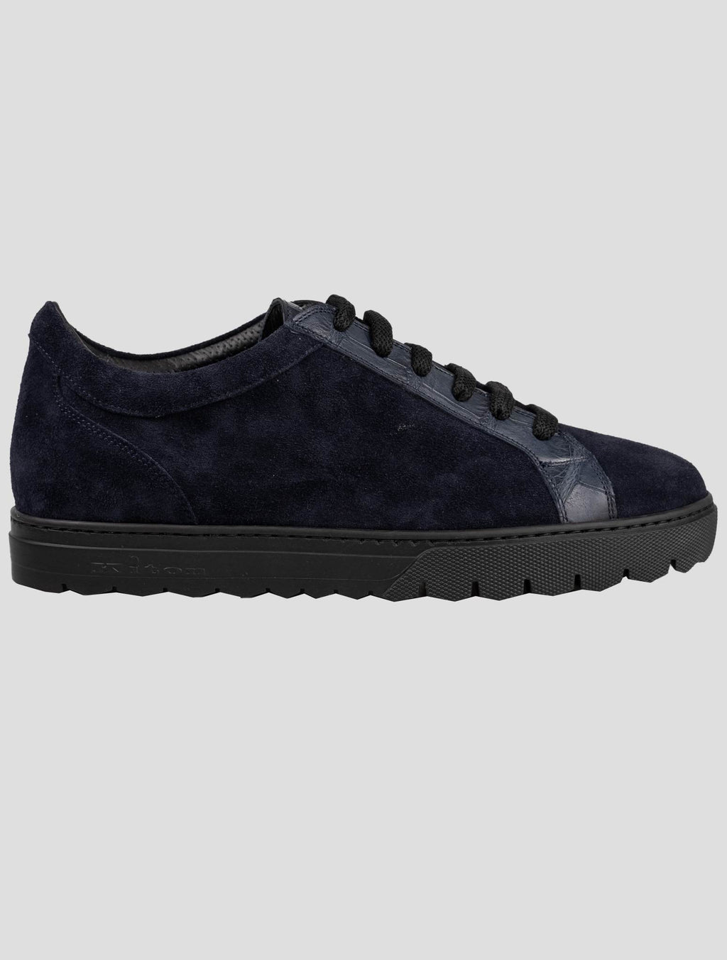 Kiton Blue Leather Crocodile Leather Suede Sneakers