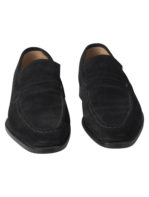 Kiton Black Leather Suede Loafers