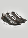 Kiton Dark Brown Leather Crocodile Sneakers