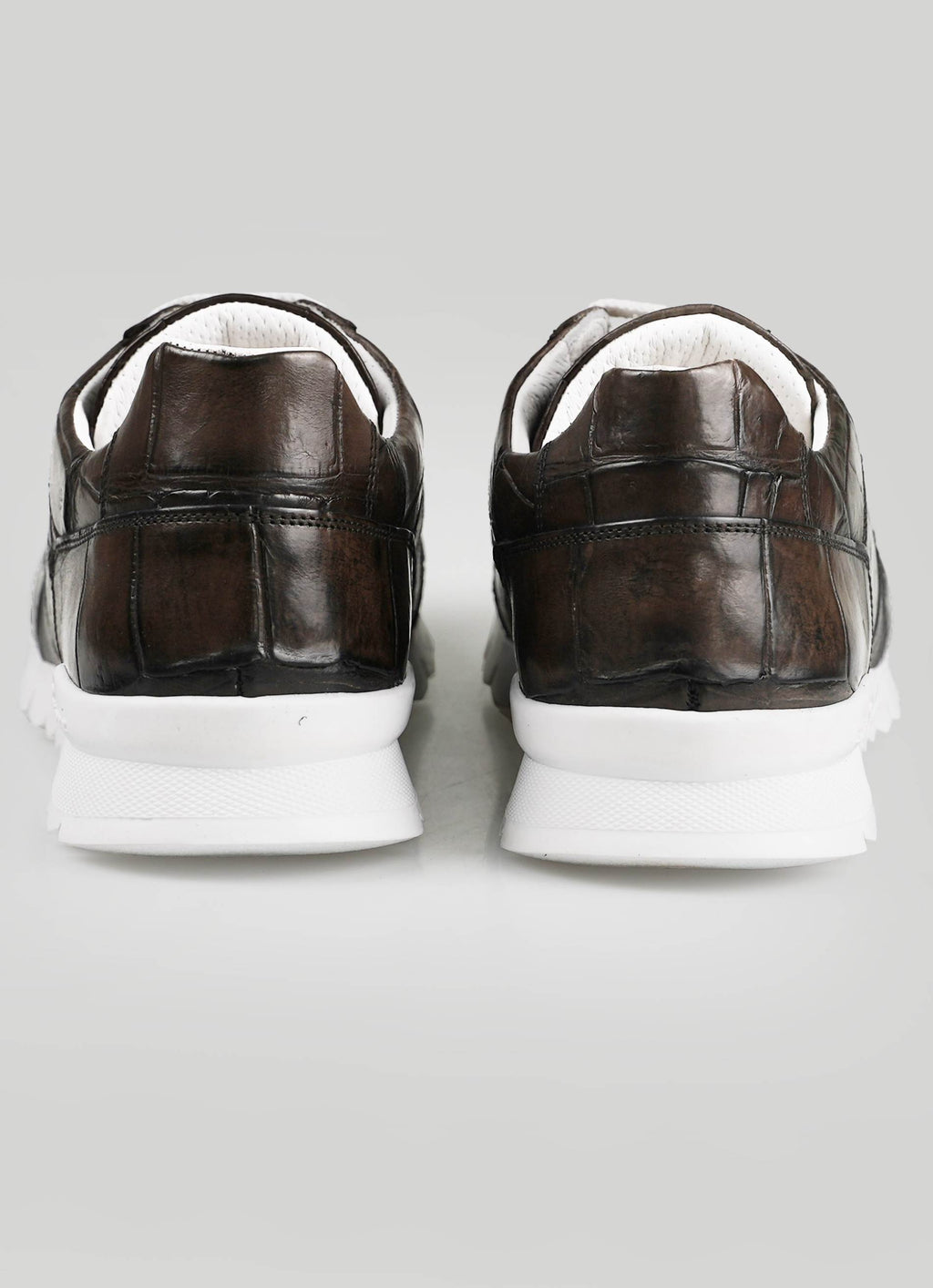 Kiton Dark Brown Leather Crocodile Sneakers
