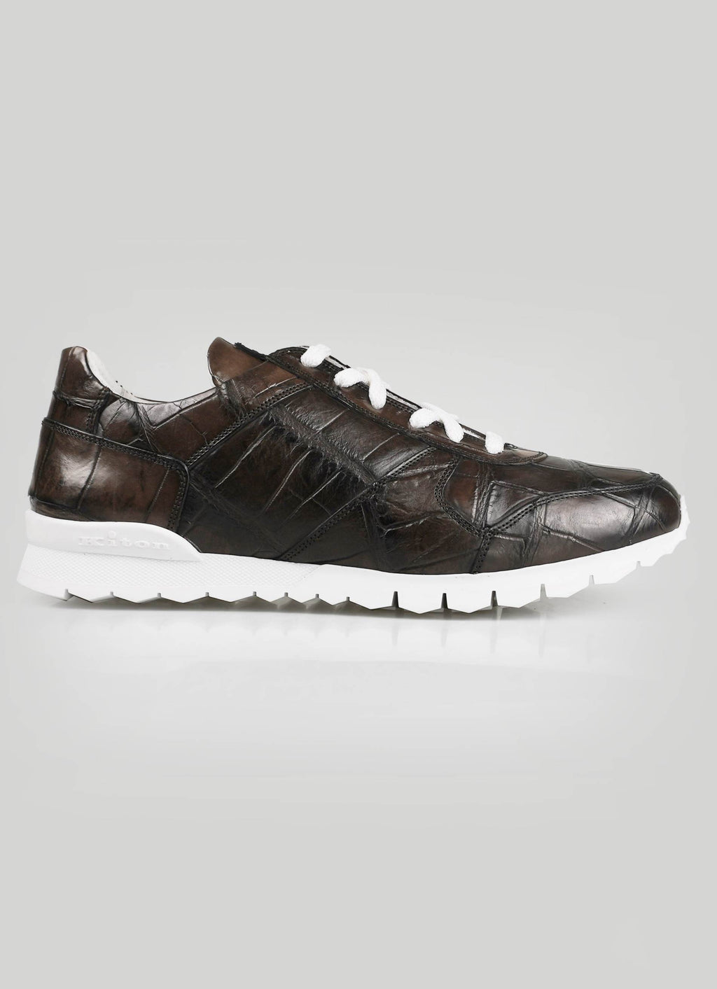 Kiton Dark Brown Leather Crocodile Sneakers