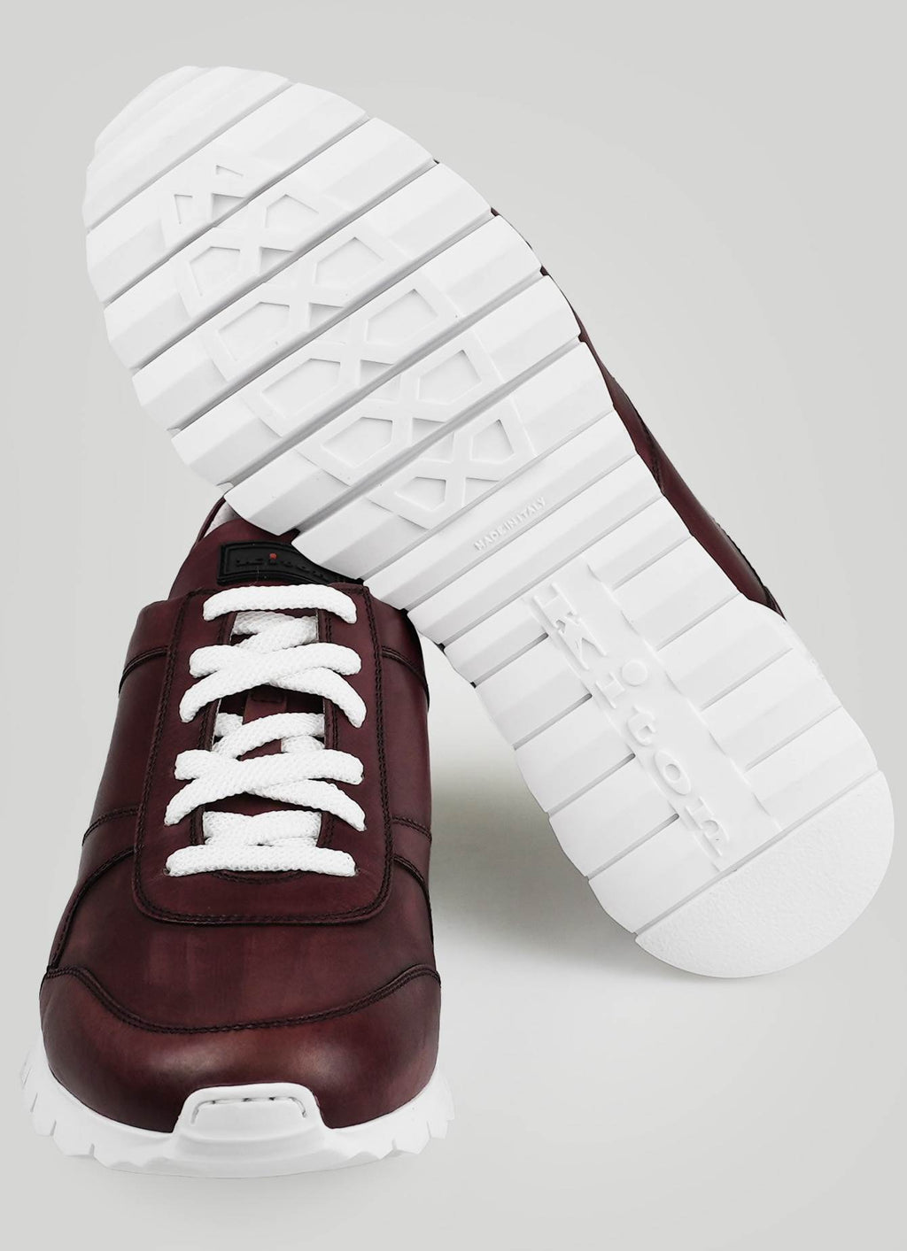Kiton Burgundy Leather Sneakers