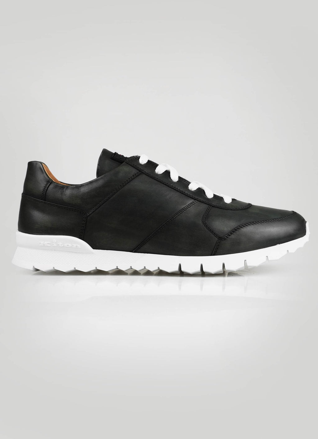 Kiton Dark Green Leather Fur Sheepskin Sneakers