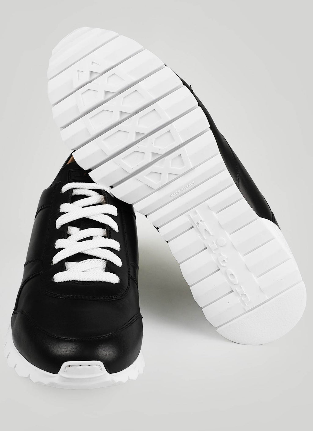 Kiton Black Leather Fur Sheepskin Sneakers