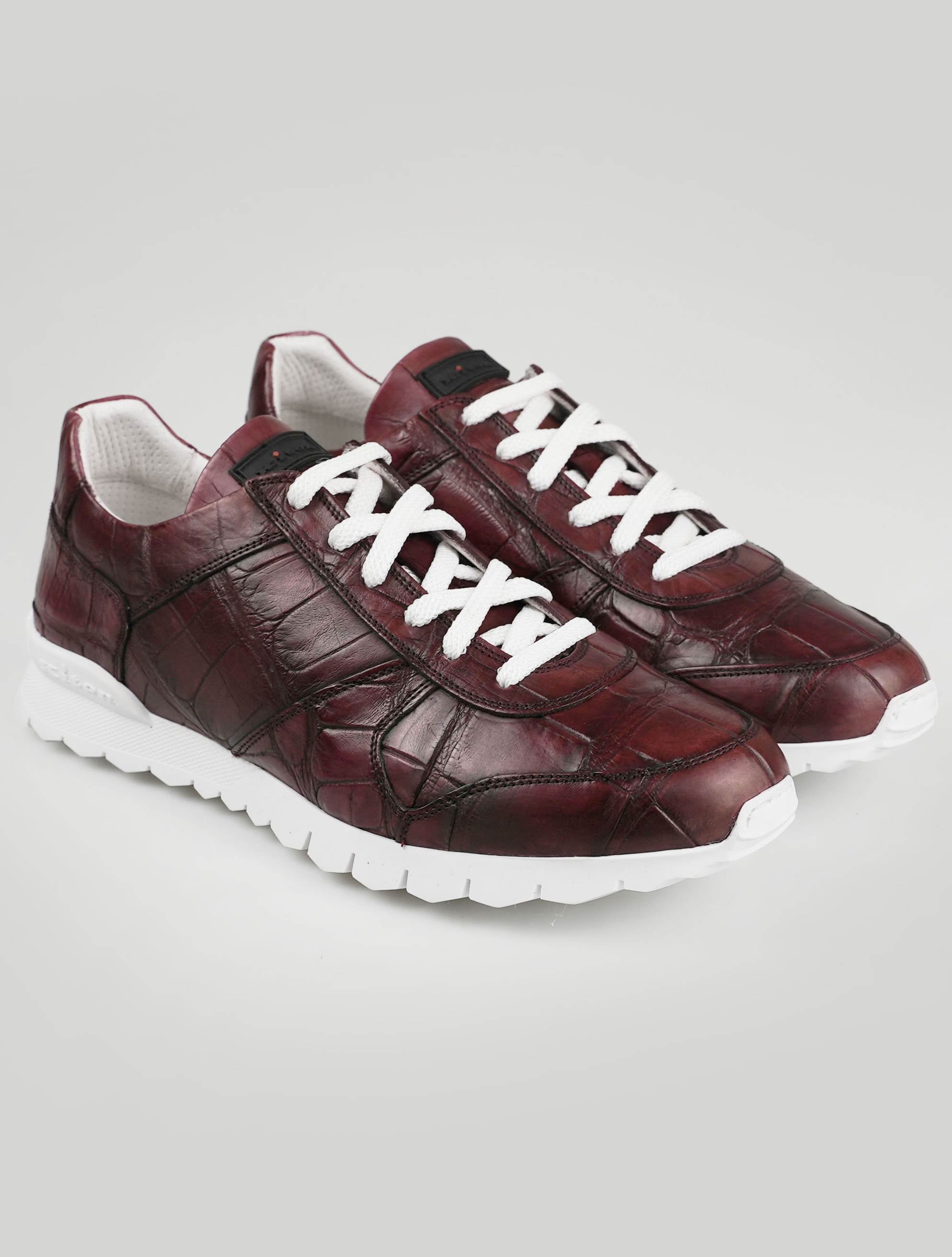Kiton Burgundy Leather Crocodile Sneakers