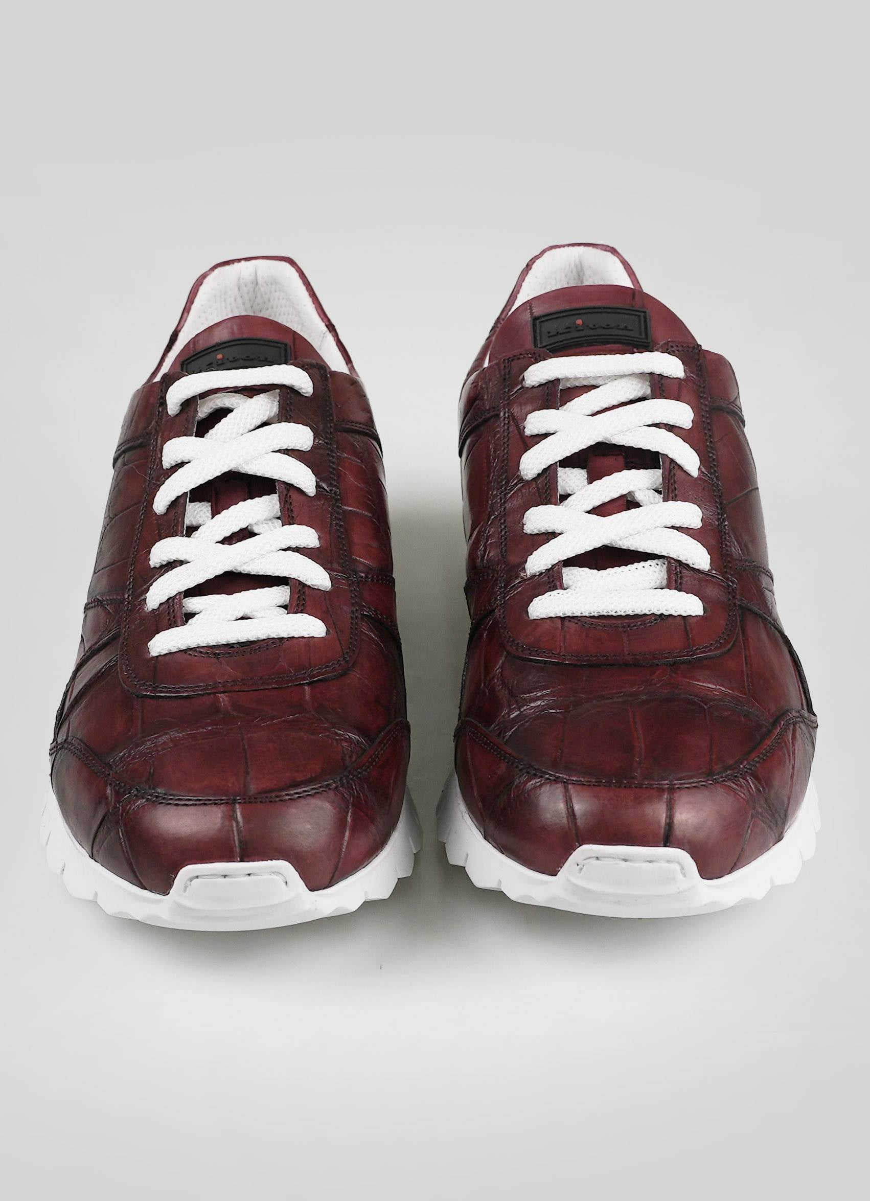 Kiton Burgundy Leather Crocodile Sneakers