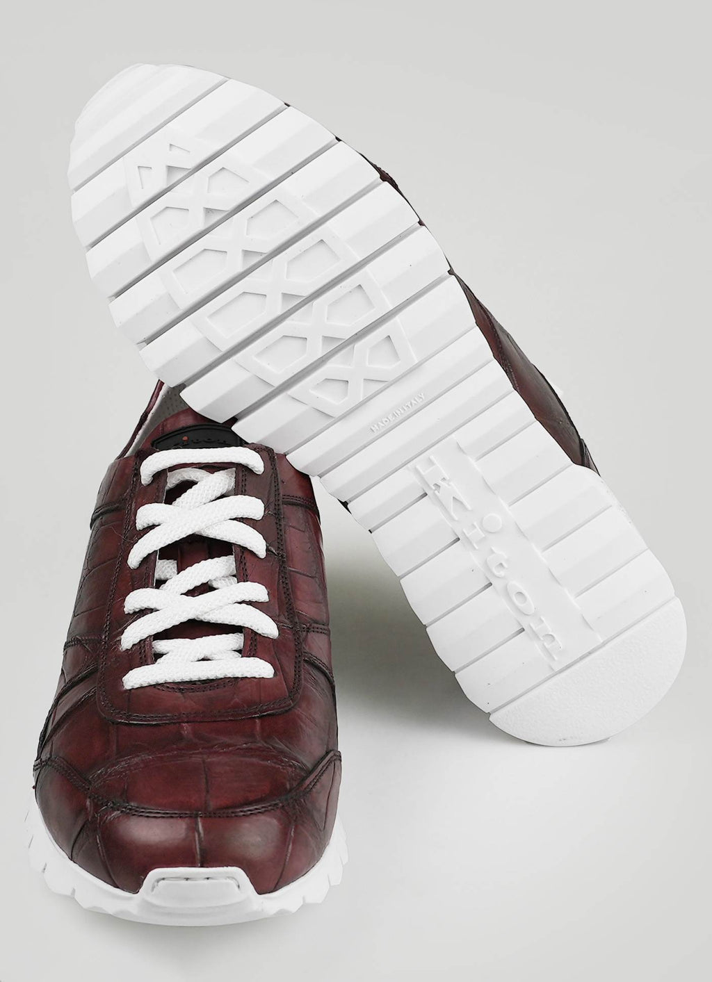 Kiton Burgundy Leather Crocodile Sneakers