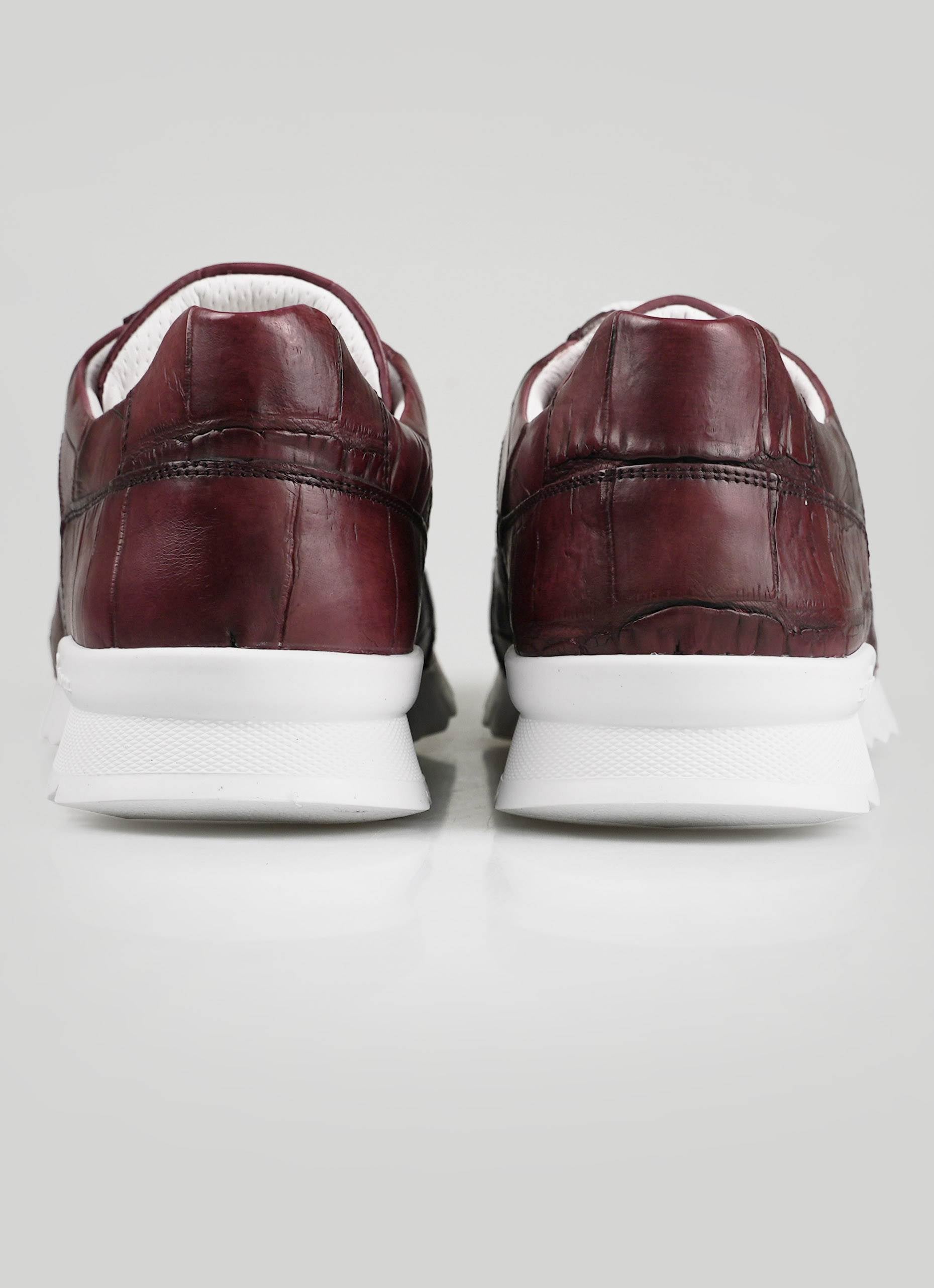 Kiton Burgundy Leather Crocodile Sneakers