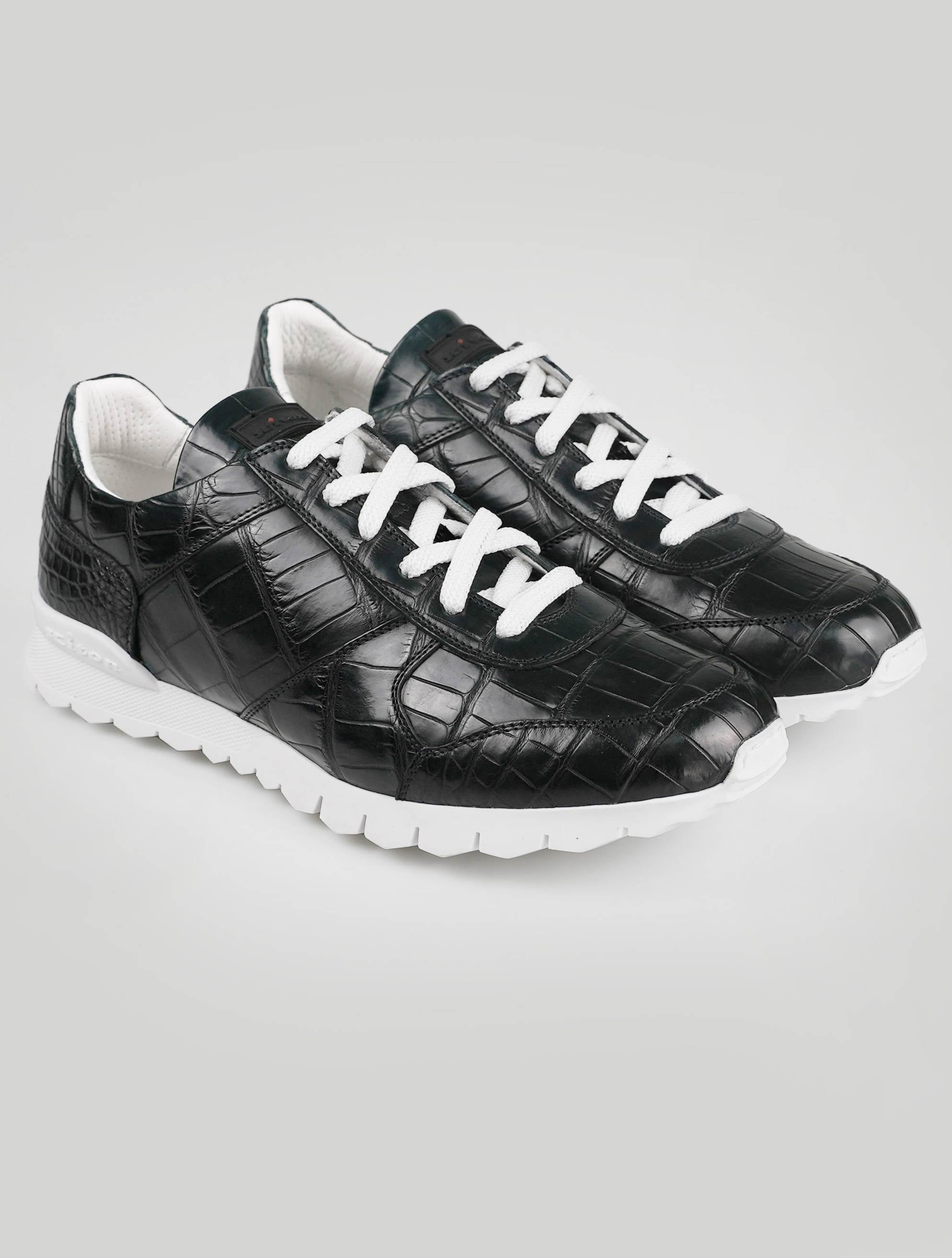 Kiton Dark Green Leather Crocodile Sneakers