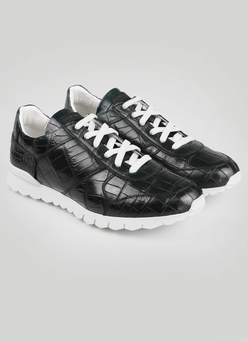 Kiton Dark Green Leather Crocodile Sneakers