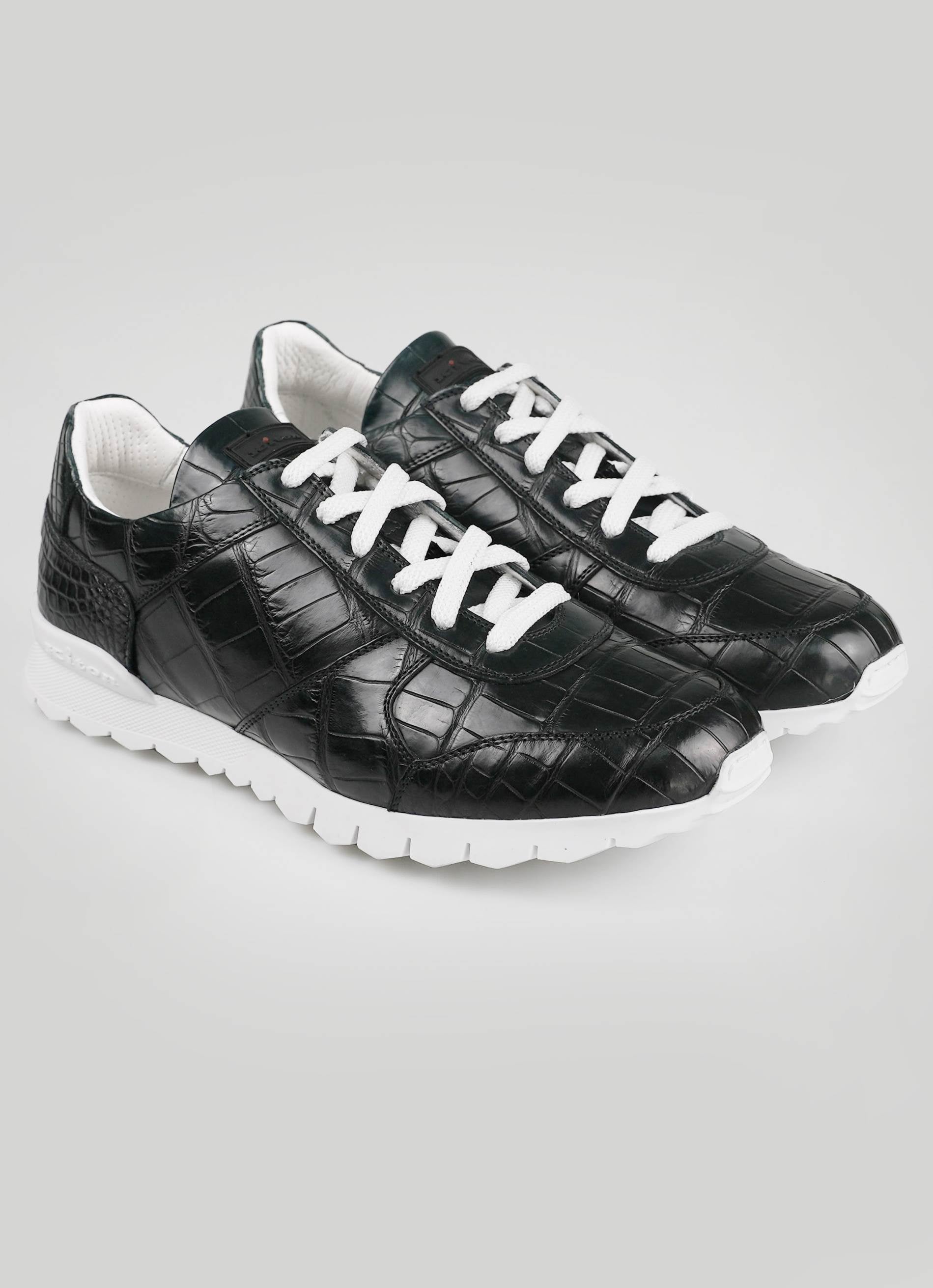 Kiton Dark Green Leather Crocodile Sneakers