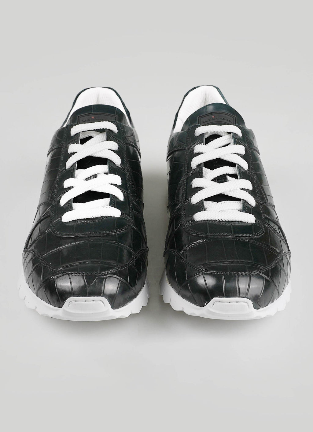 Kiton Dark Green Leather Crocodile Sneakers