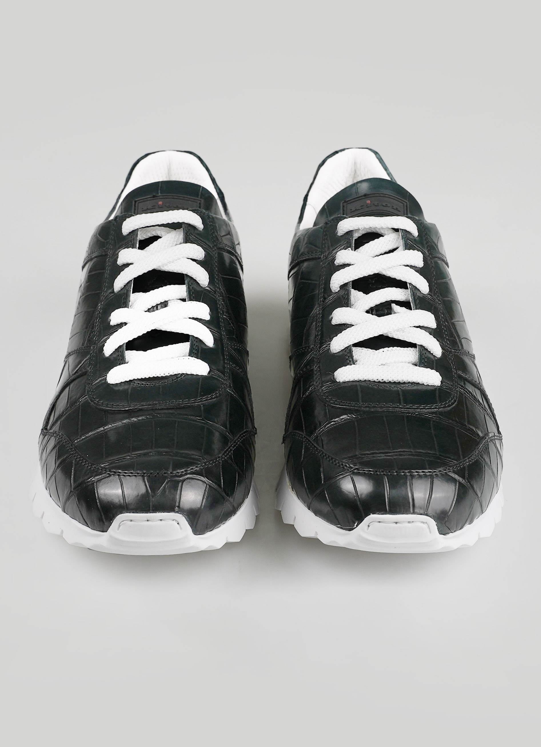 Kiton Dark Green Leather Crocodile Sneakers