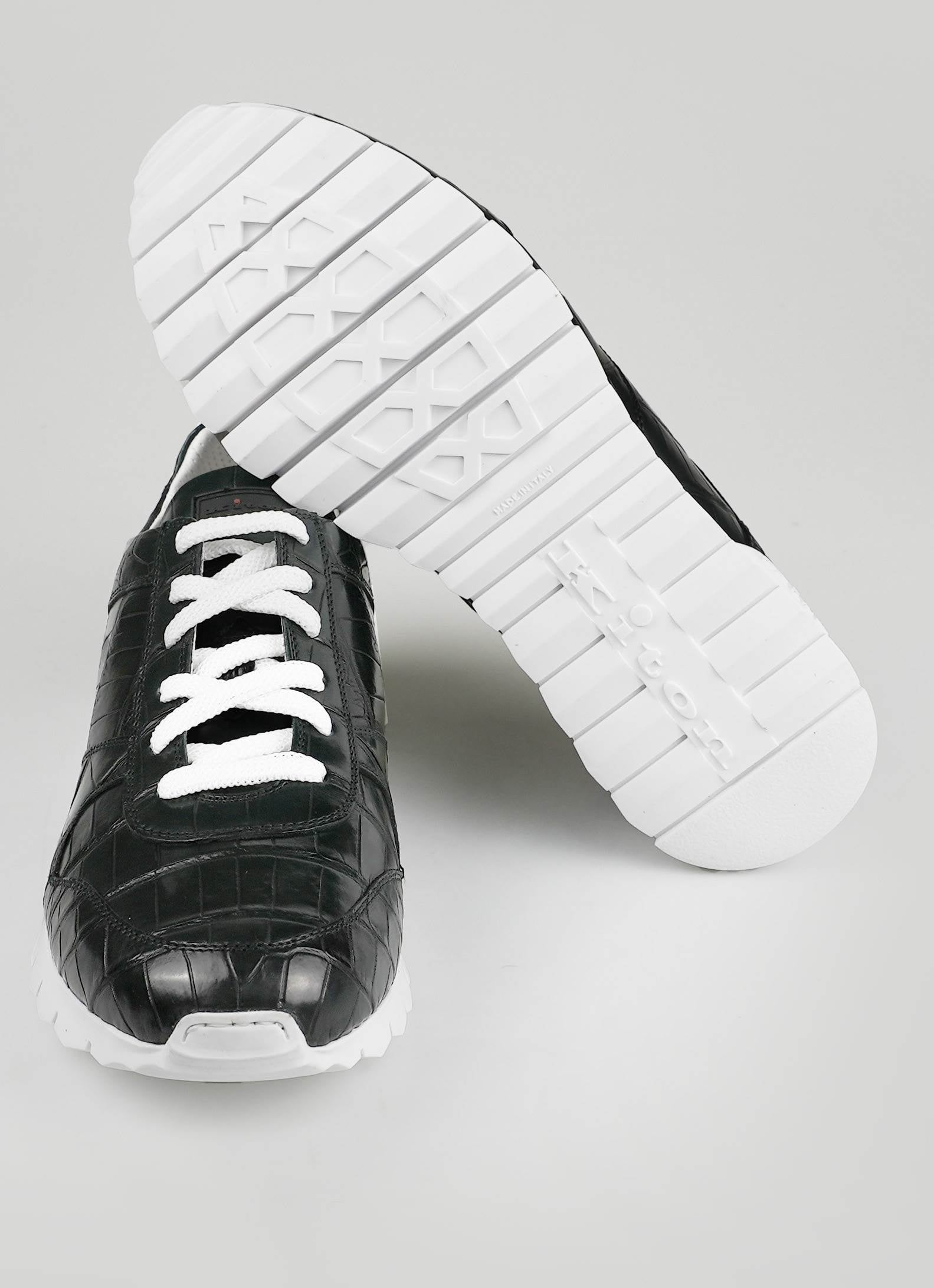Kiton Dark Green Leather Crocodile Sneakers