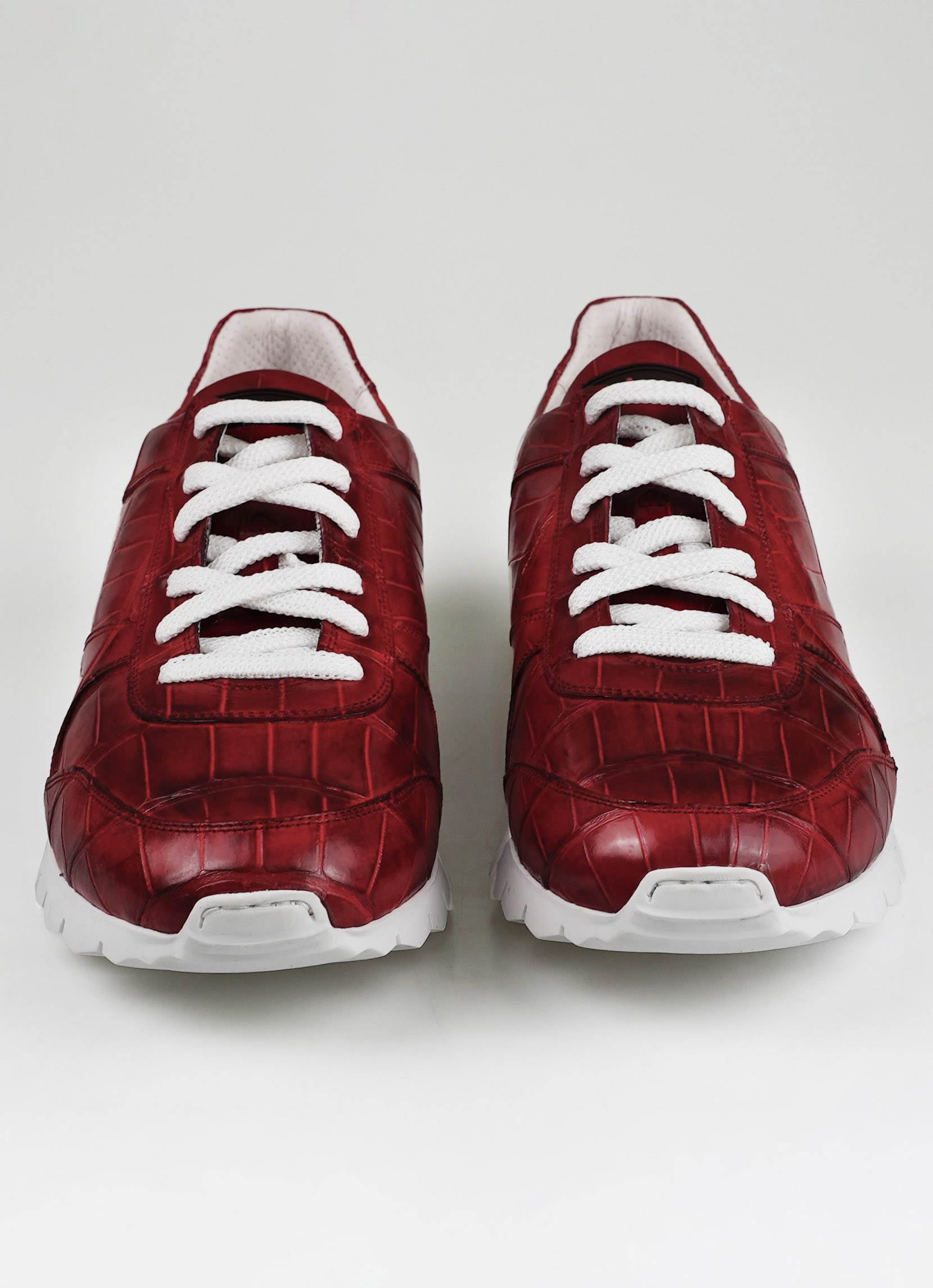 Kiton Red Leather Crocodile Sneakers