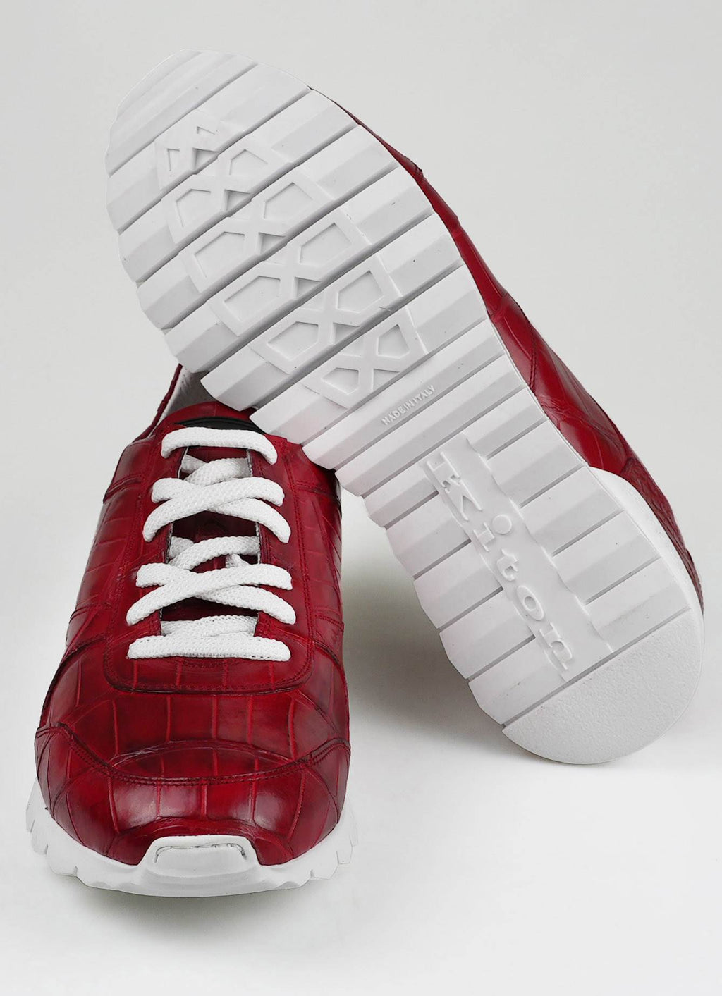 Kiton Red Leather Crocodile Sneakers