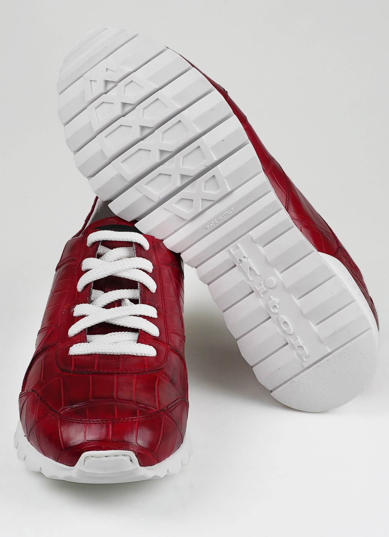 Kiton Red Leather Crocodile Sneakers