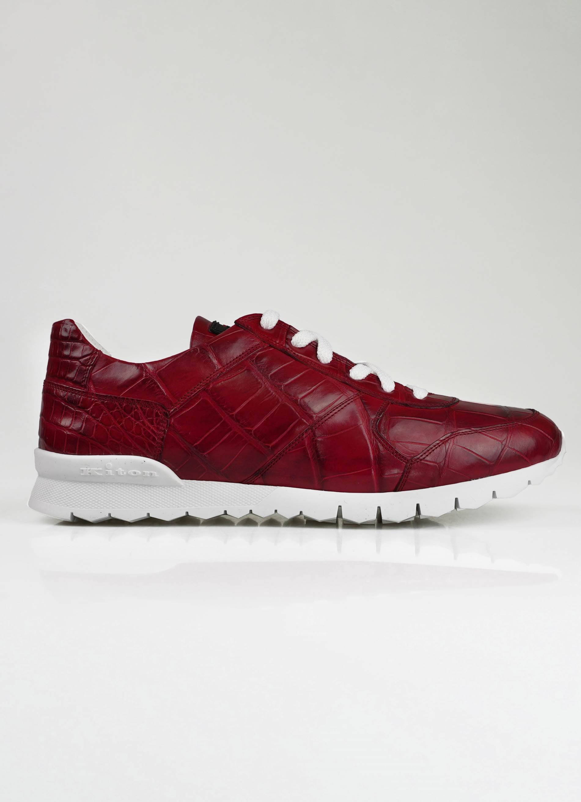 Kiton Red Leather Crocodile Sneakers