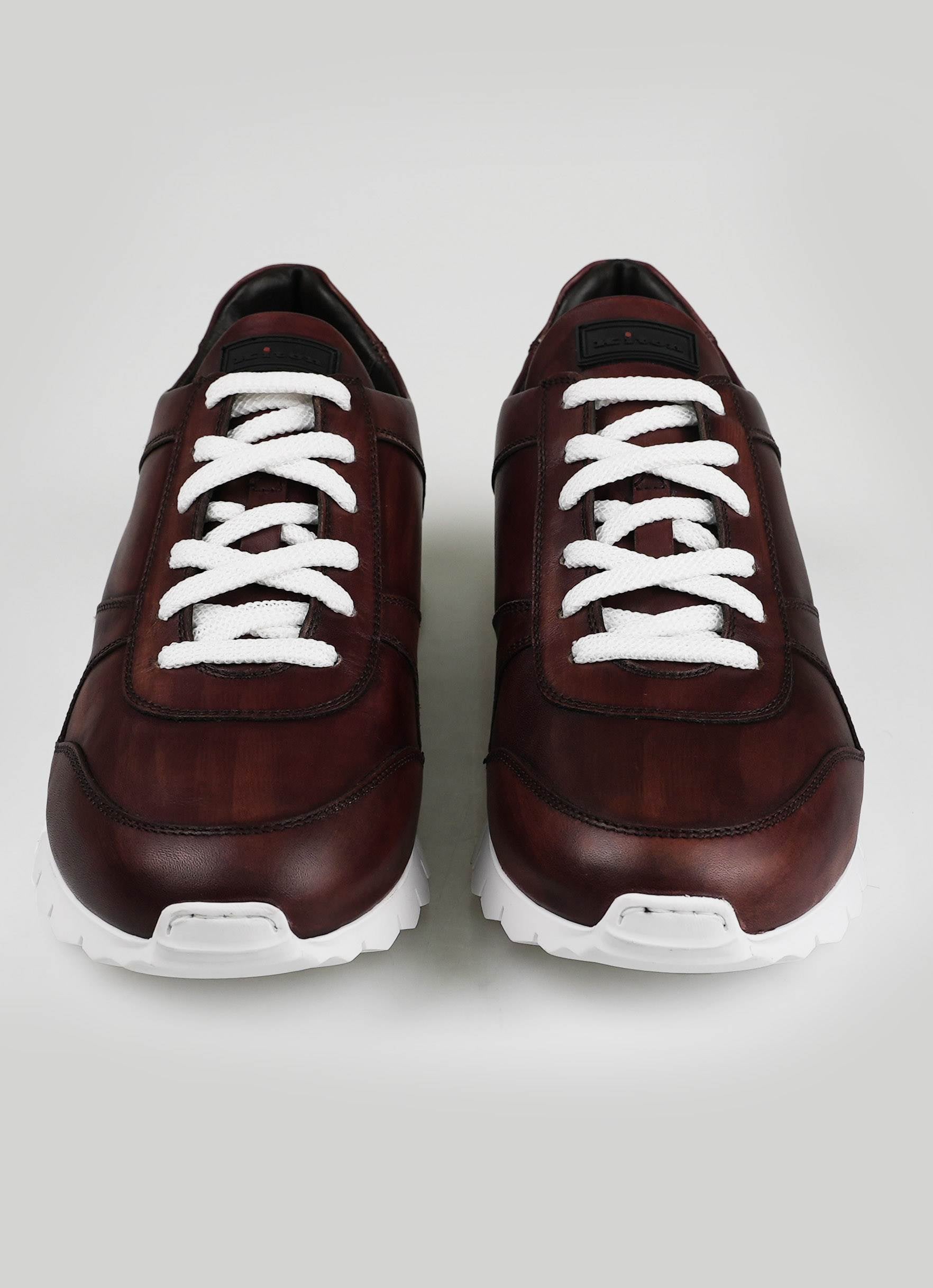 Kiton Burgundy Leather Fur Sheepskin Sneakers