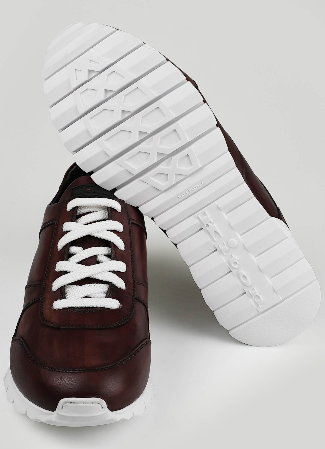 Kiton Burgundy Leather Fur Sheepskin Sneakers
