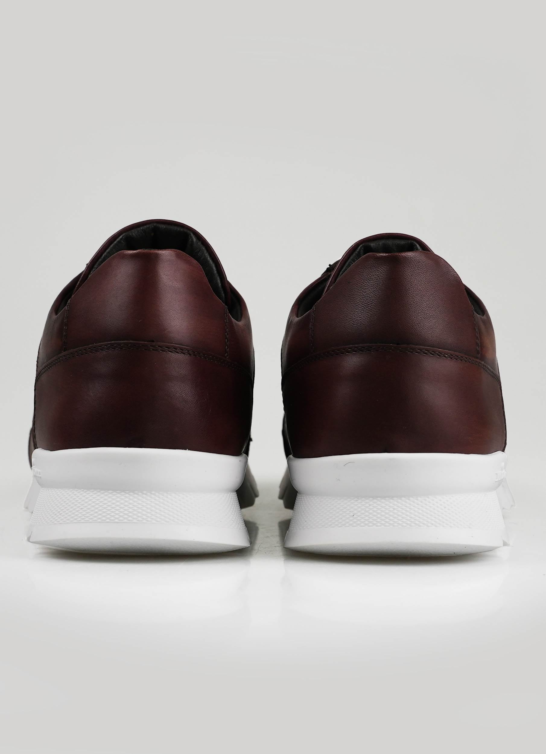 Kiton Burgundy Leather Fur Sheepskin Sneakers