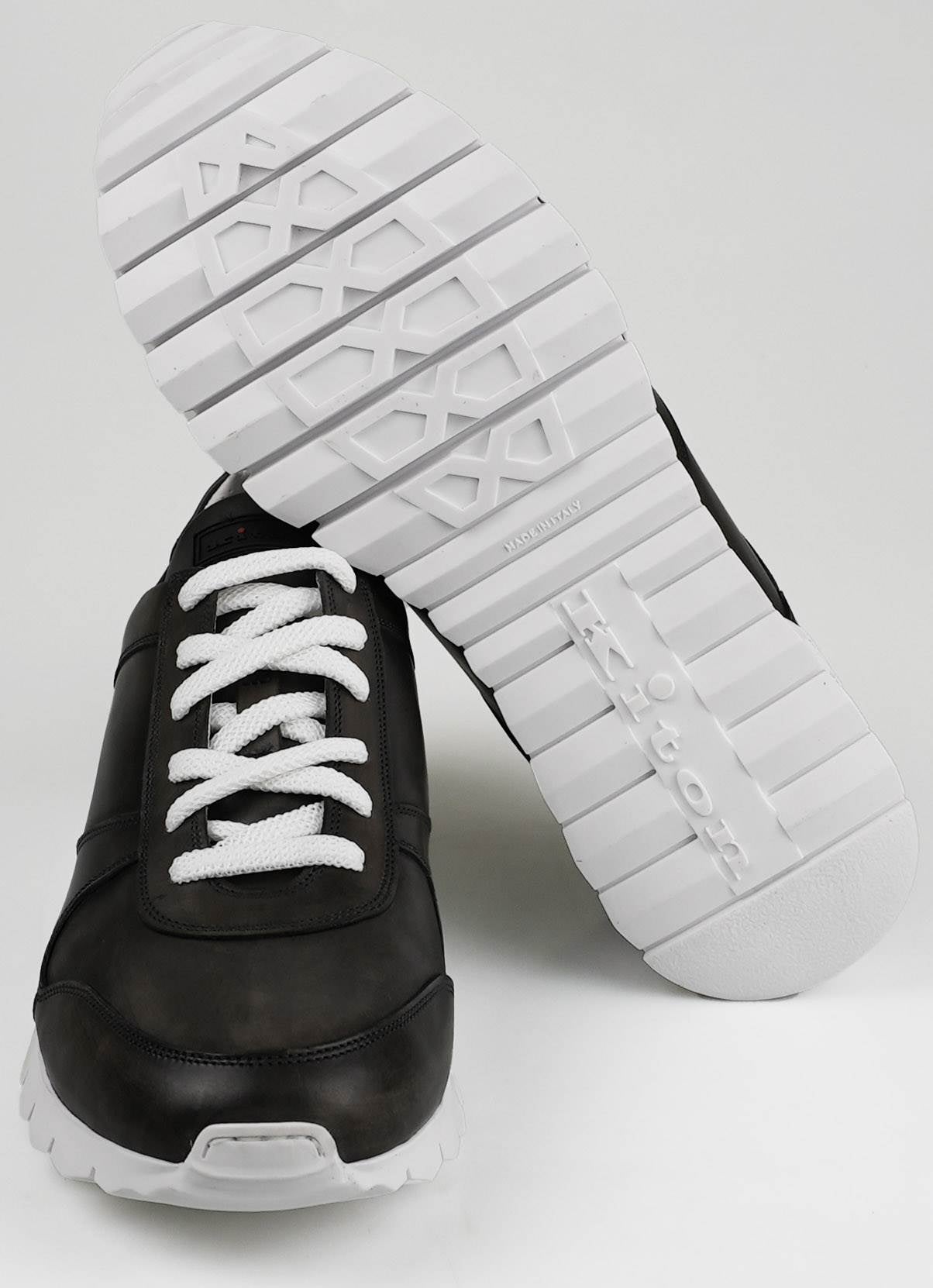 Kiton Dark Gray Leather Sneakers