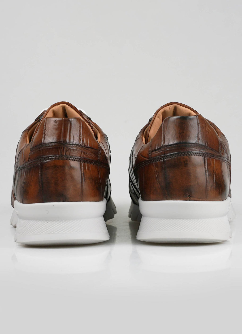 Kiton Brown Leather Crocodile Fur Sheepskin Sneakers