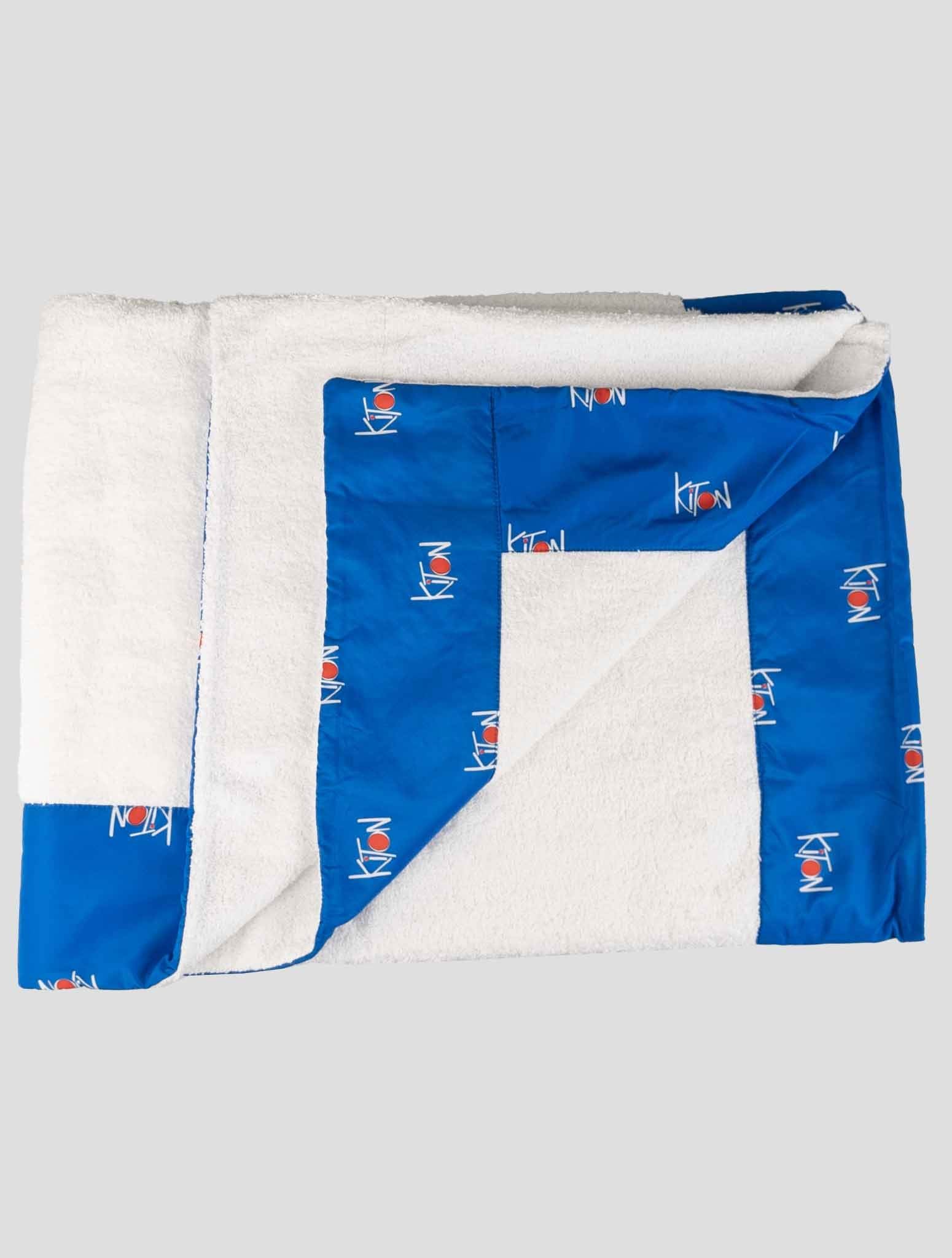 Kiton White Light Blue Cotton Plaid Beach Towels (Model 2S240101) 2