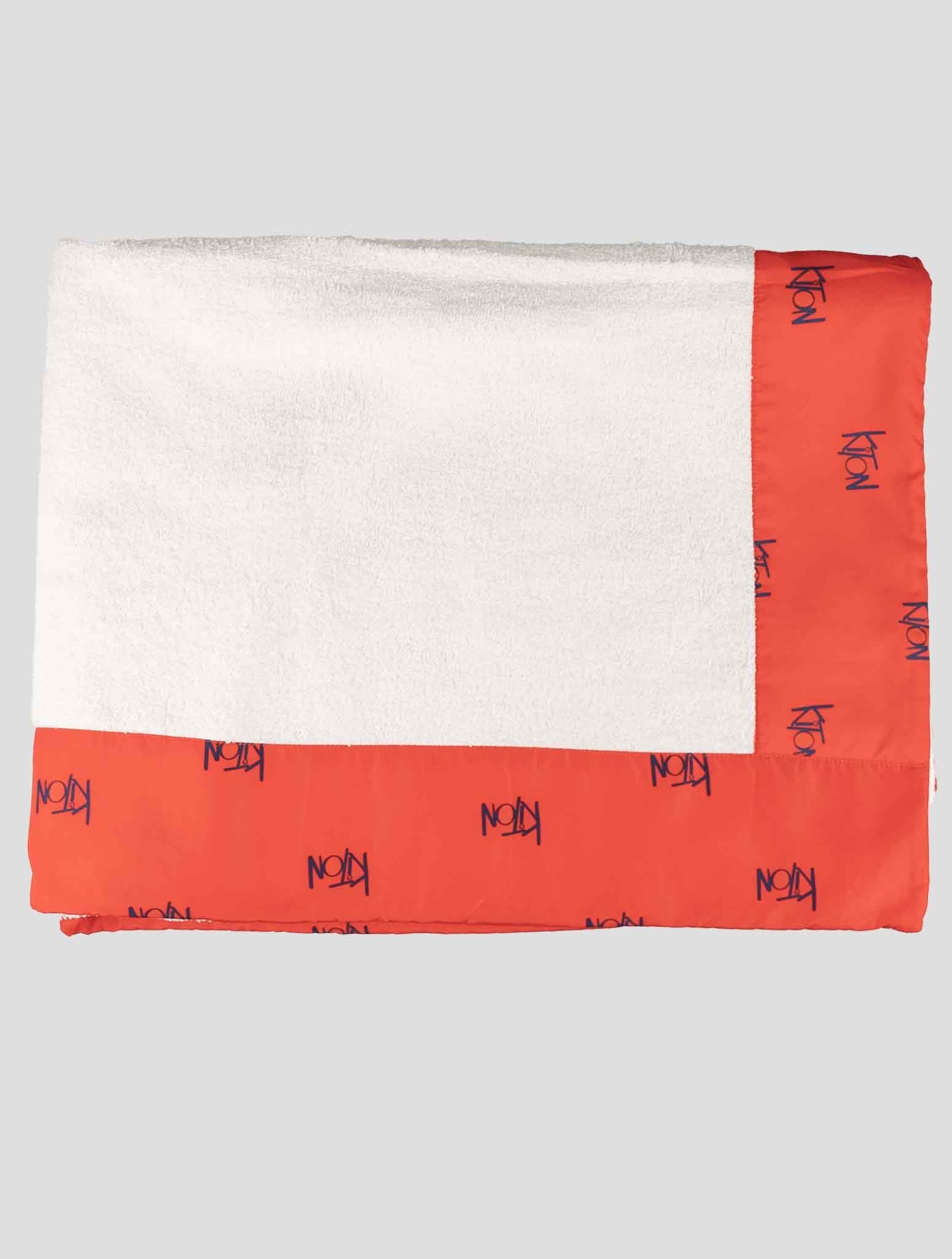 Kiton White Red Cotton Plaid Beach Towels
