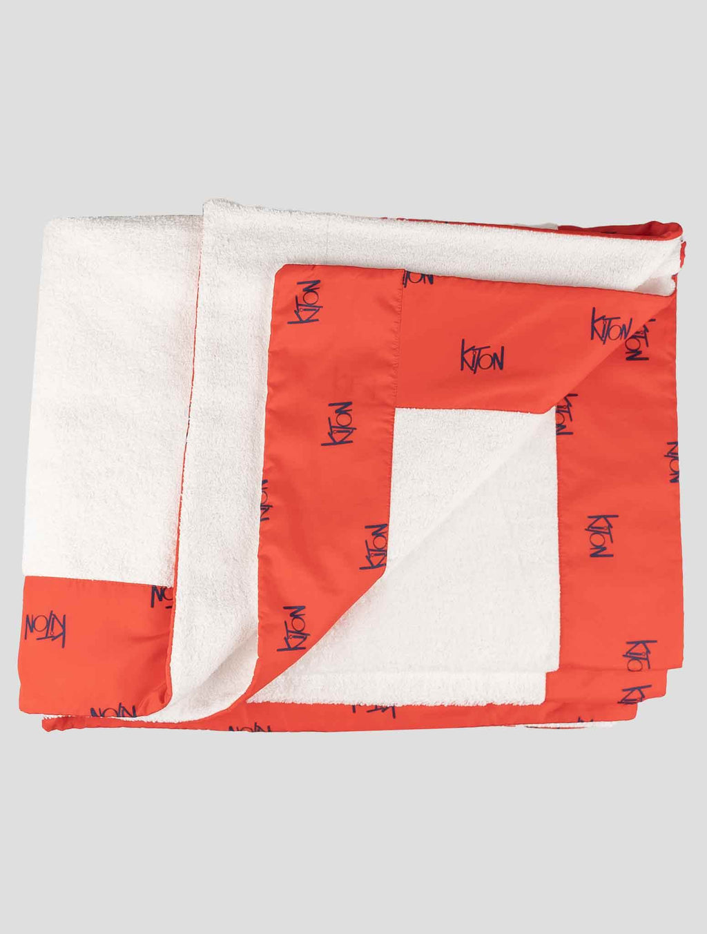 Kiton White Red Cotton Plaid Beach Towels 2