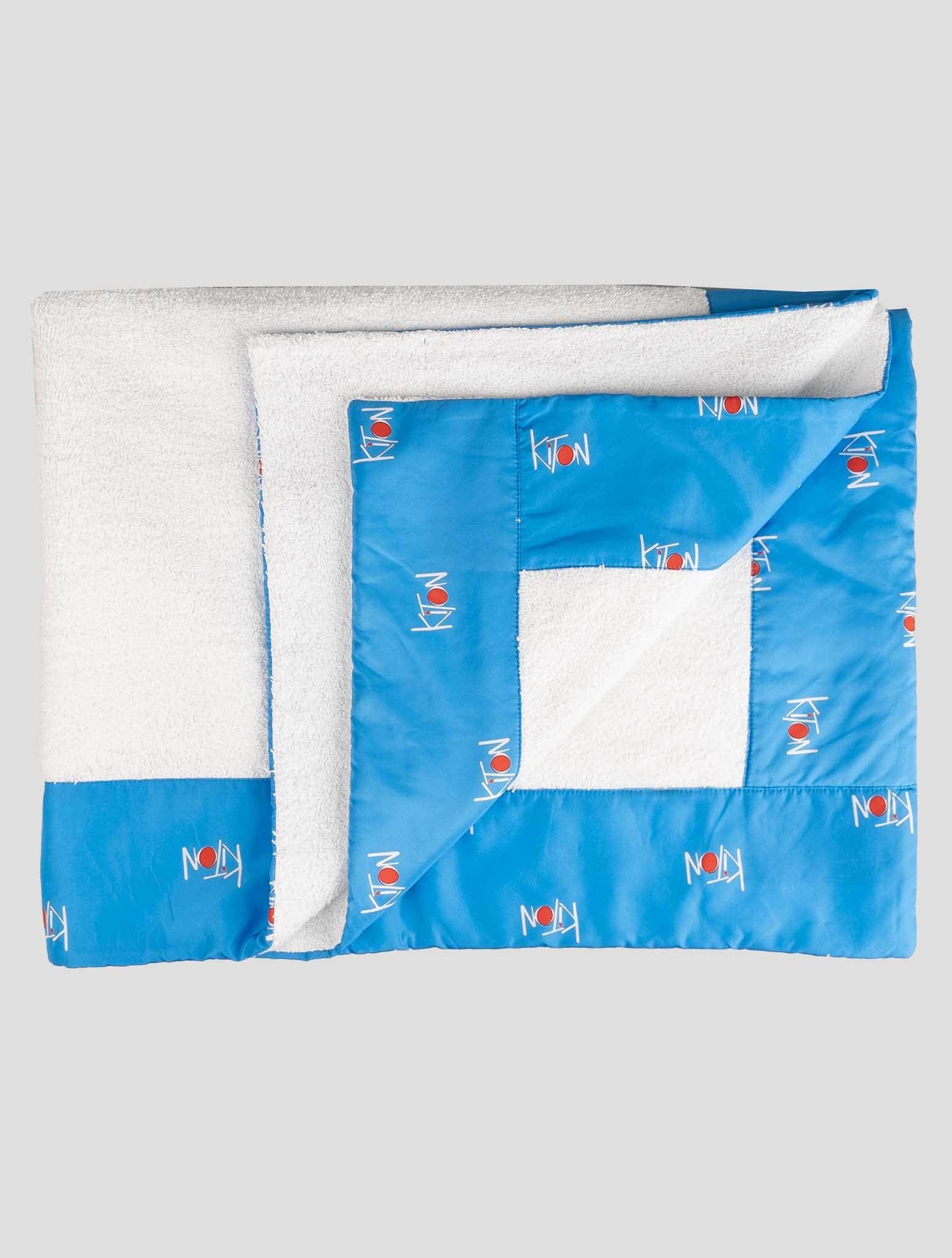 Kiton White Light Blue Cotton Plaid Beach Towels (Model 2S240103) 2