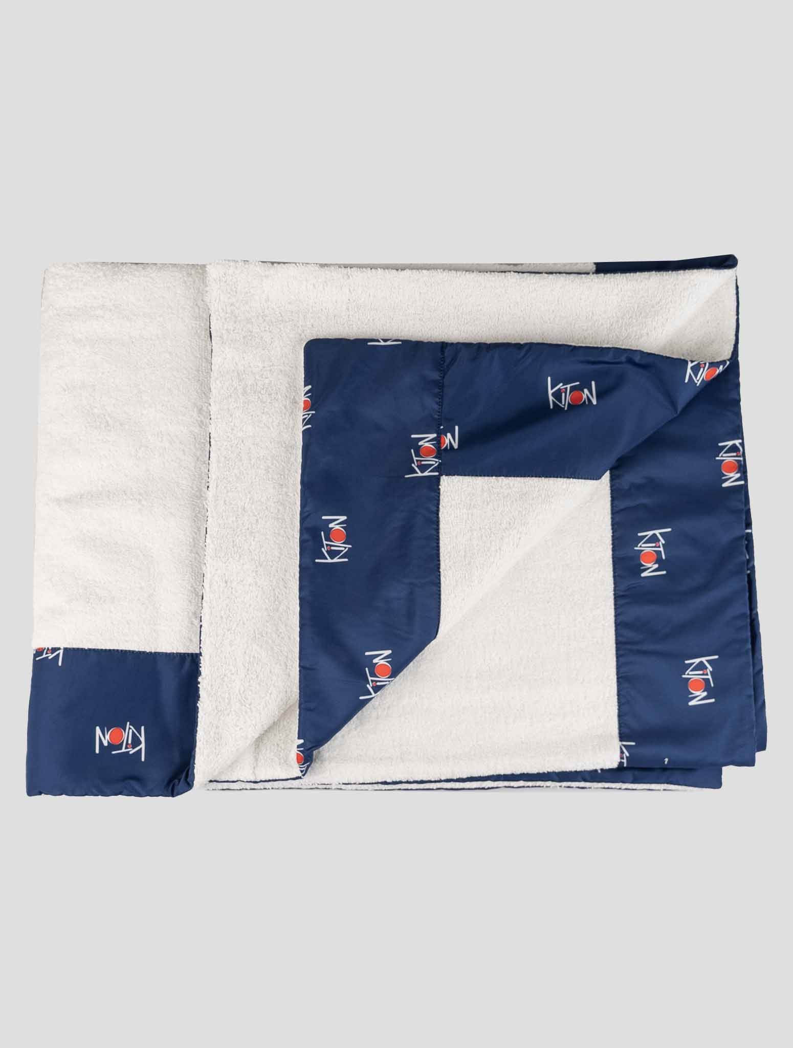 Kiton White Blue Cotton Plaid Beach Towels (Model 02S24010) 2