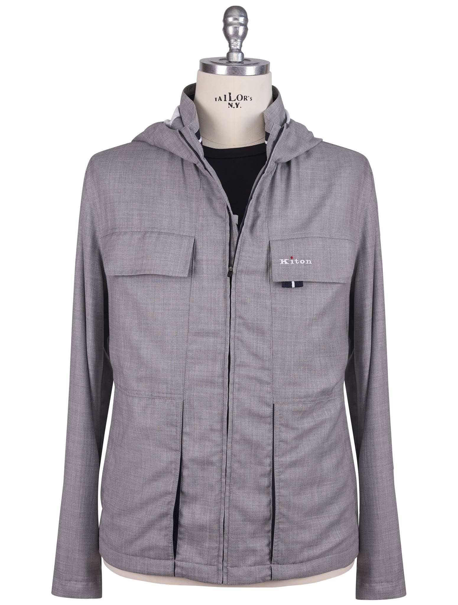 Kiton Gray Virgin Wool Pa Coat