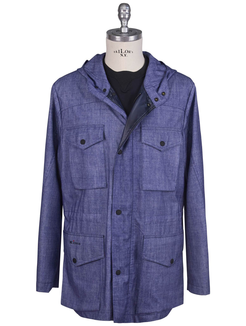 Kiton Blue Wool Pu Coat