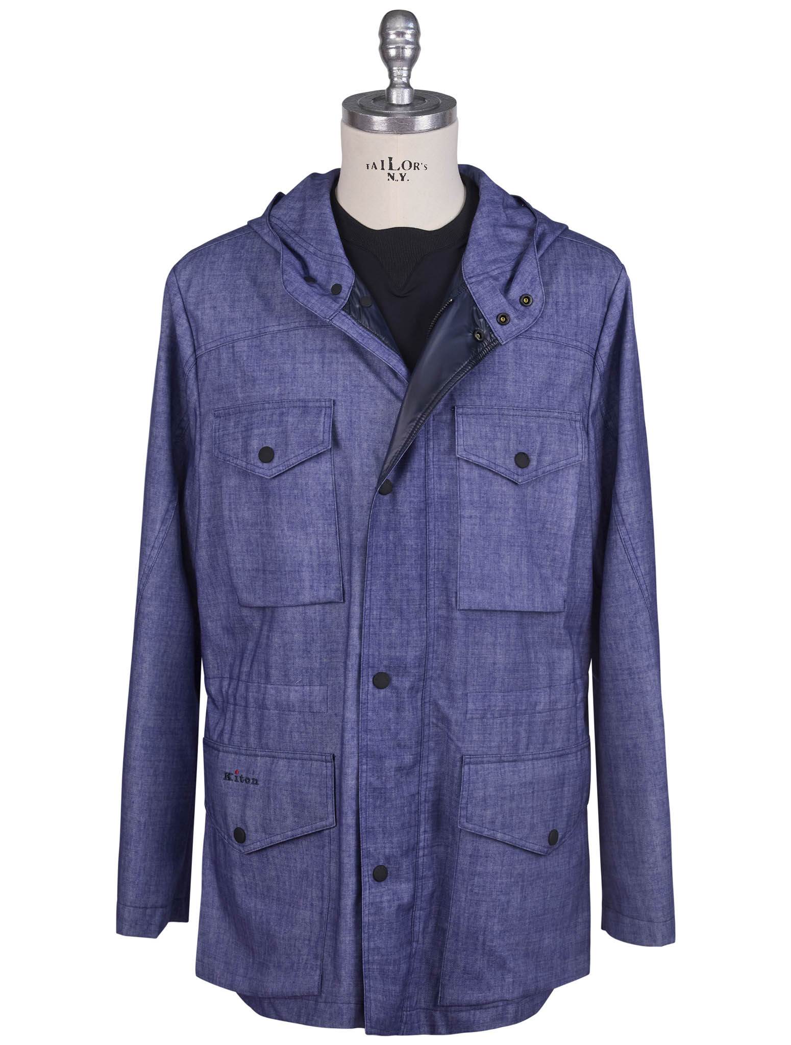 Kiton Blue Wool Pu Coat