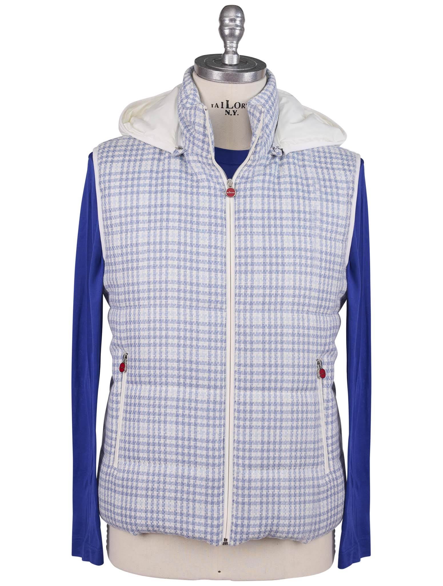 Kiton Light Blue White Linen Cashmere Virgin Wool Vest