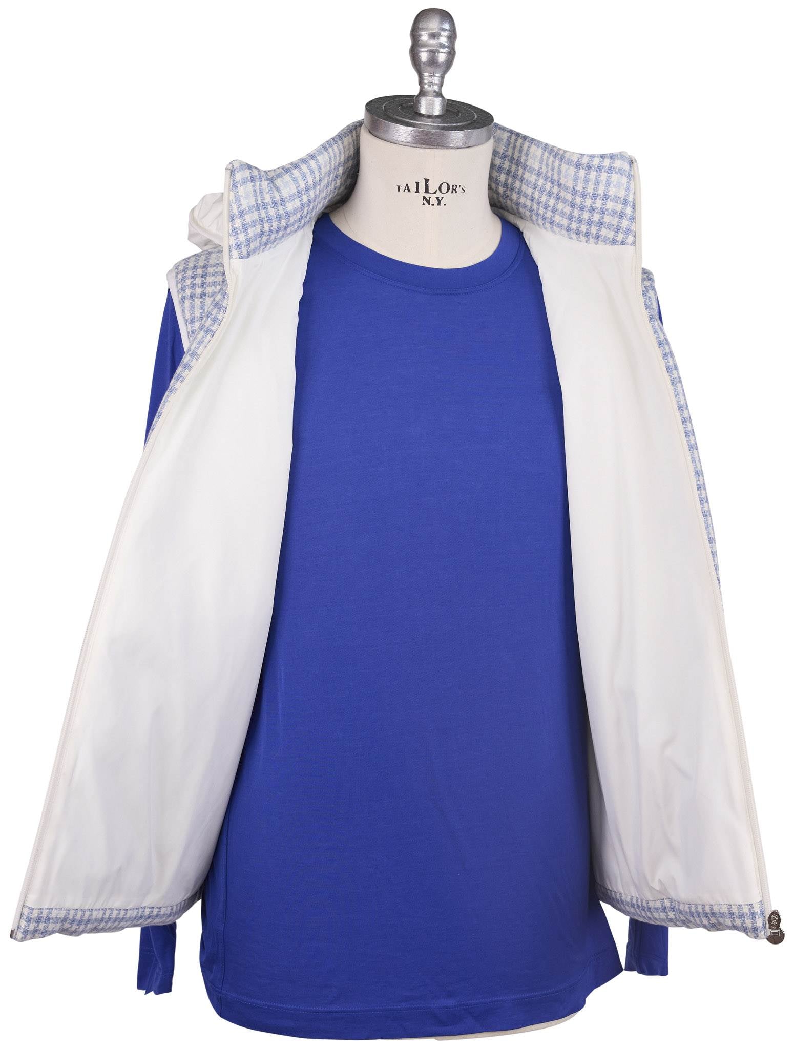Kiton Light Blue White Linen Cashmere Virgin Wool Vest - view 6