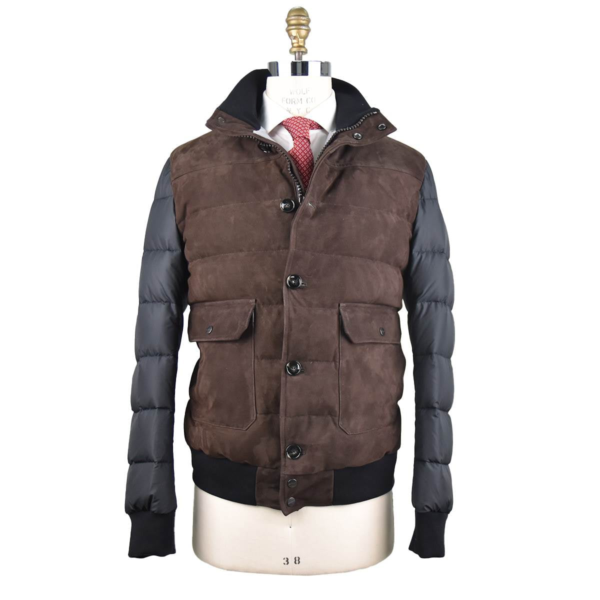 Kiton Brown Gray Leather Suede Pl Coat