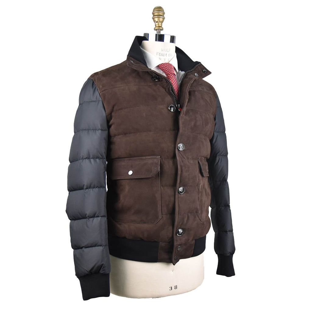 Kiton Brown Gray Leather Suede Pl Coat - view 2