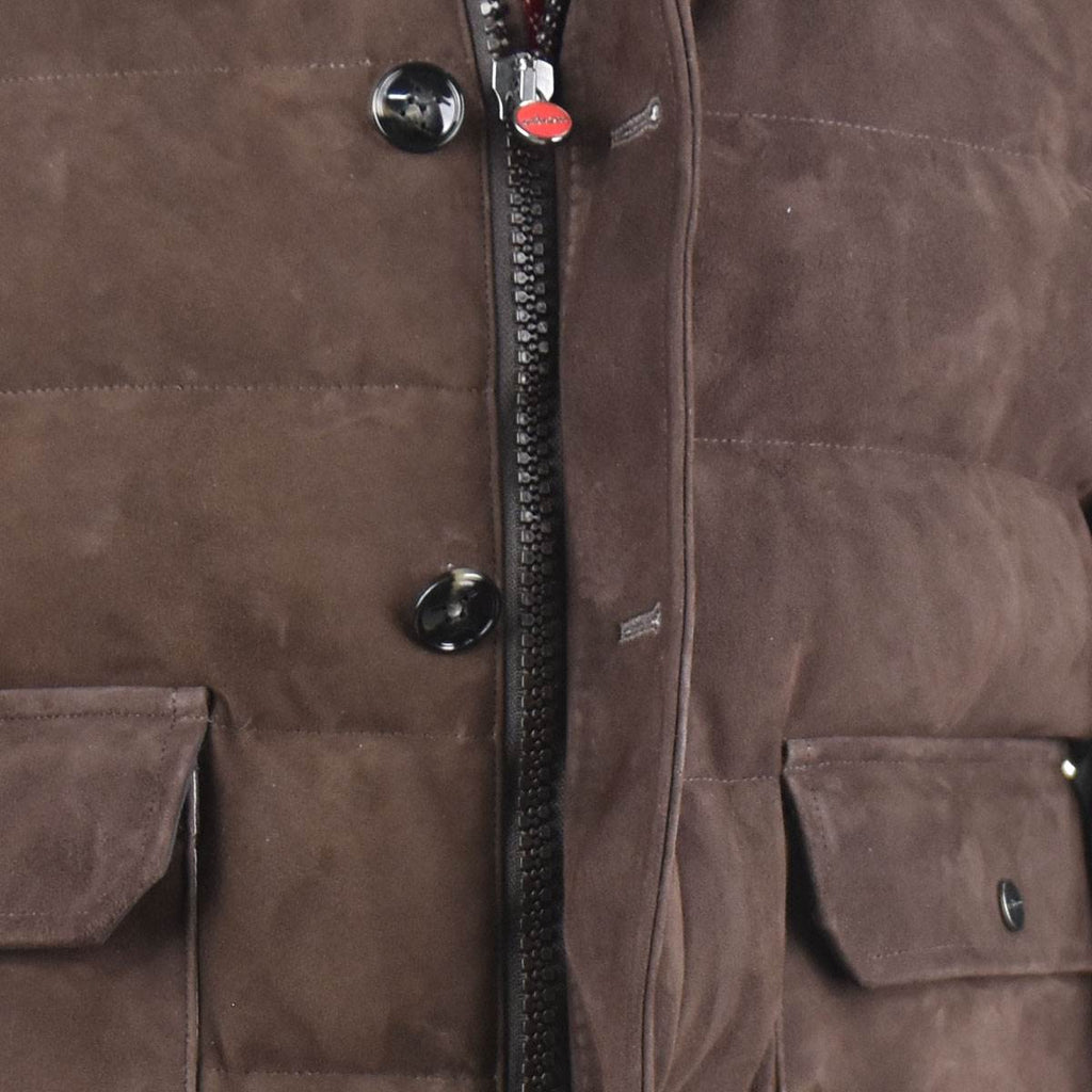 Kiton Brown Gray Leather Suede Pl Coat - view 4