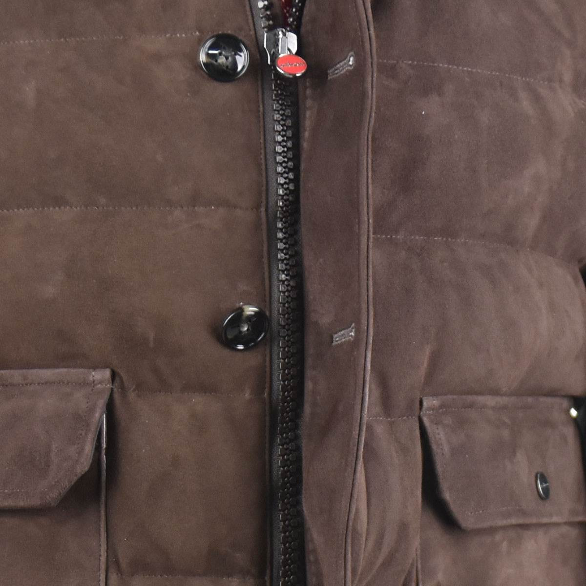 Kiton Brown Gray Leather Suede Pl Coat - view 4